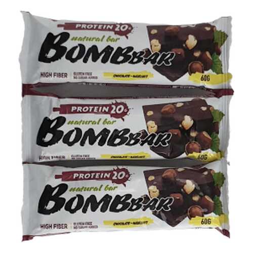 Батончик Bombbar Protein 3 60 г, 3 шт., шоколад/фундук в Спортмастер